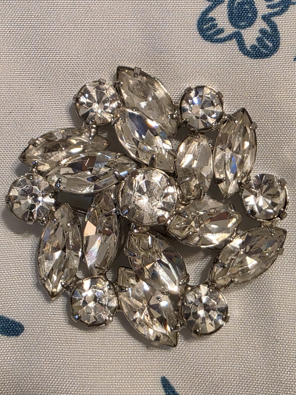 Clear Crystal Cluster Brooch - Sparkling Silver Tone